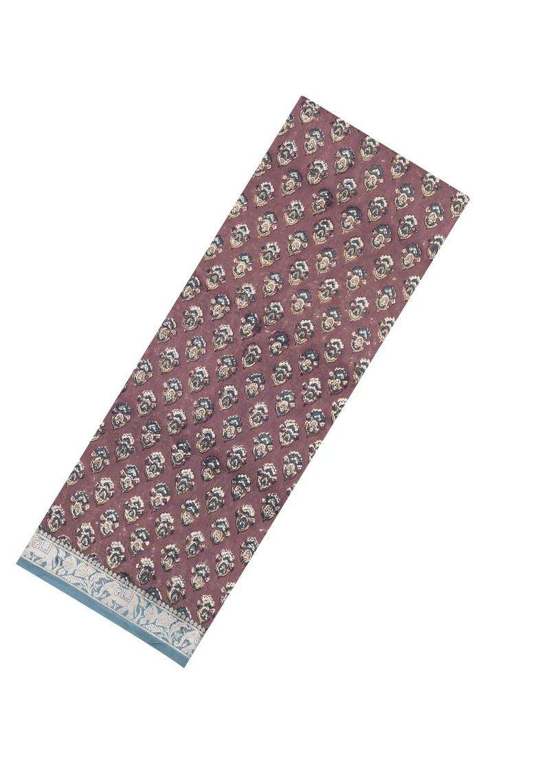 Brown Printed Chanderi Cotton Saree With Contrast Zari Border For Women - Indya