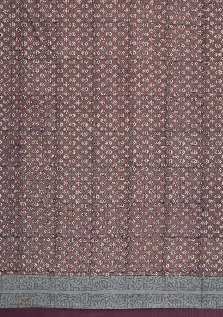 Brown Printed Chanderi Cotton Saree With Contrast Zari Border For Women - Indya