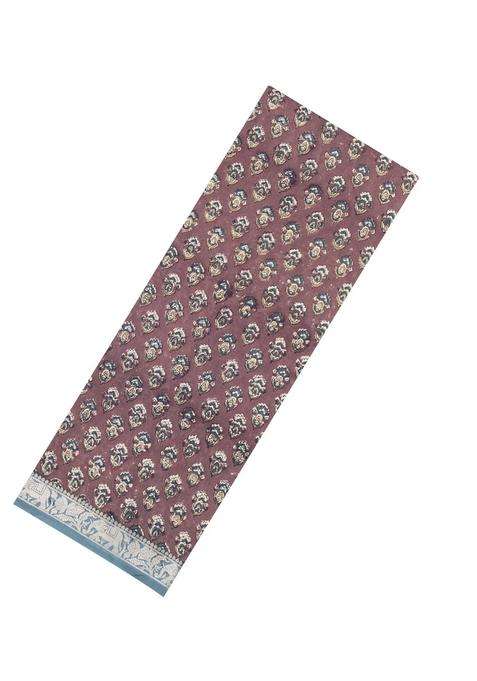 Brown Printed Chanderi Cotton Saree With Contrast Zari Border For Women
