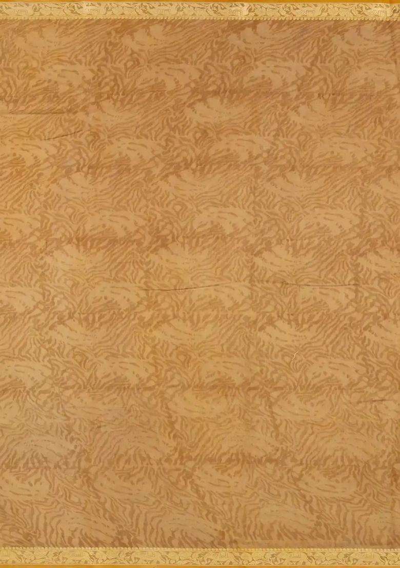 Brown Printed Chanderi Cotton Saree With Contrast Zari Border For Women - Indya