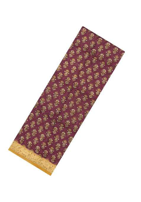 Brown Printed Chanderi Cotton Saree With Contrast Zari Border For Women