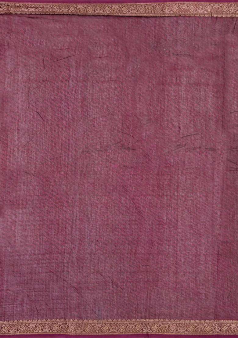 Burgundy Printed Chanderi Cotton Saree With Zari Border For Women - Indya