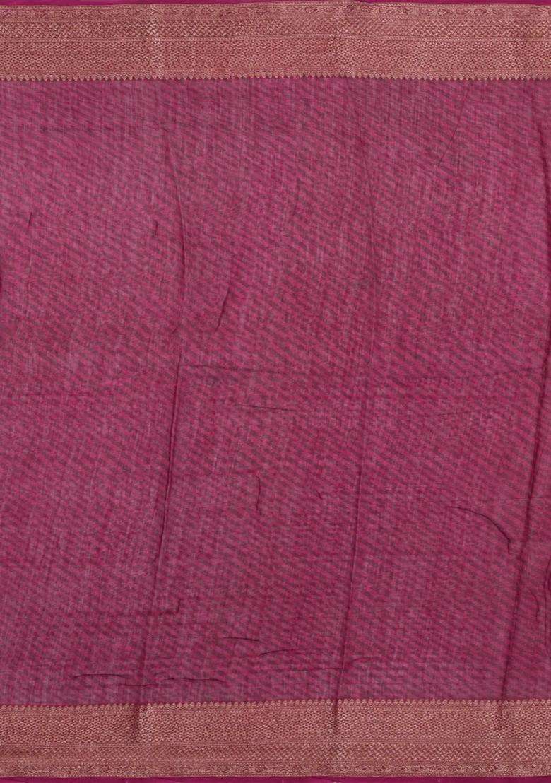 Crimson Printed Chanderi Cotton Saree With Zari Border For Women - Indya