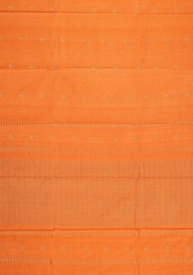 Orange Handloom Tussar Silk Saree With Floral Buttas With Buttas And Brocade Design For Women - Indya