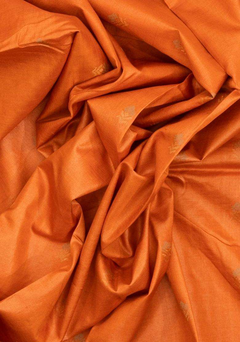 Orange Handloom Tussar Silk Saree With Floral Buttas With Buttas And Brocade Design For Women - Indya