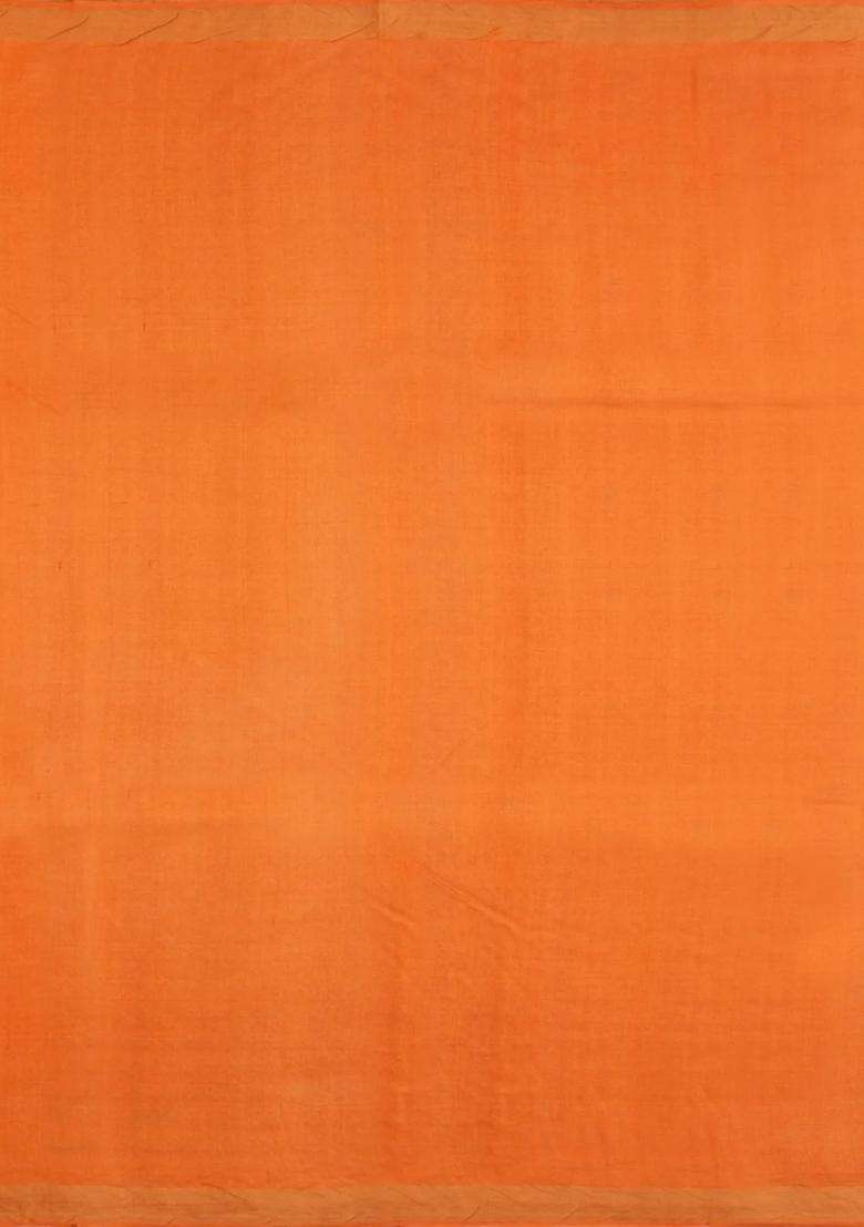Orange Handloom Tussar Silk Saree With Floral Buttas With Buttas And Brocade Design For Women - Indya