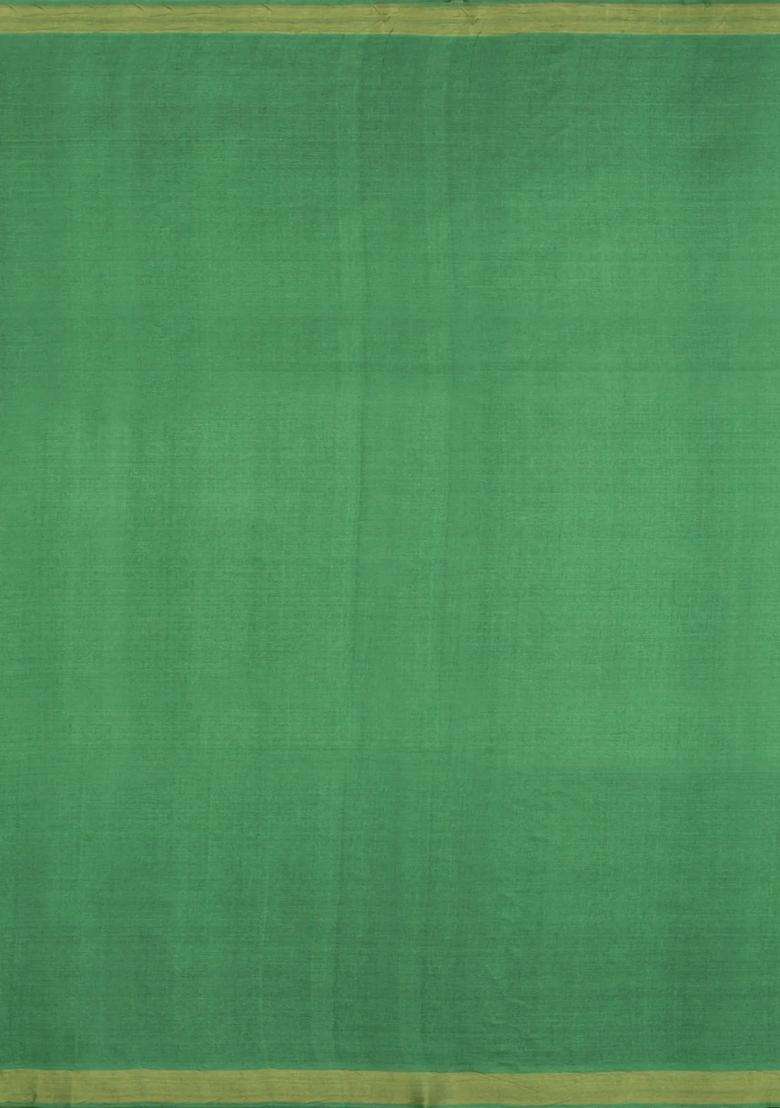 Green Handloom Tussar Silk Saree With Floral Buttas With Buttas And Brocade Design For Women - Indya
