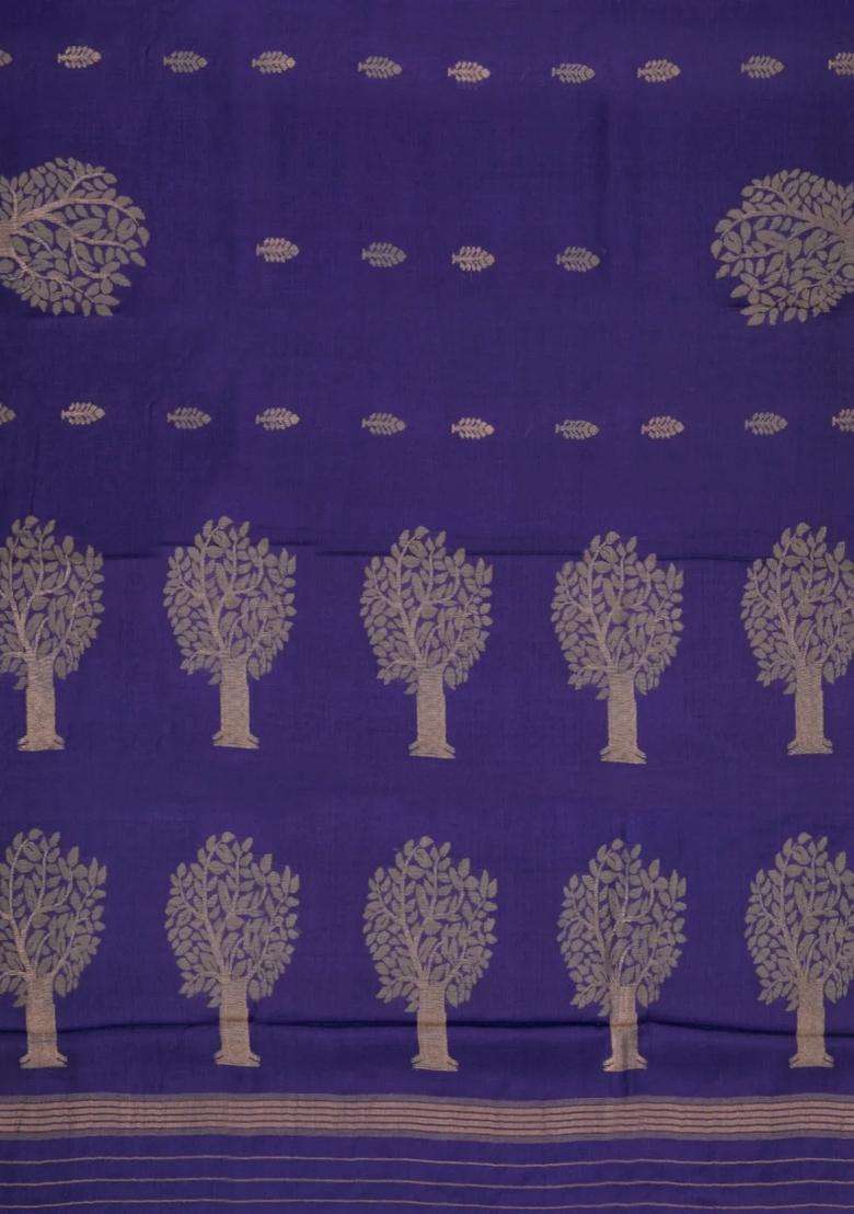 Purple Handloom Tussar Silk Saree With Floral Buttas With Buttas And Brocade Design For Women - Indya