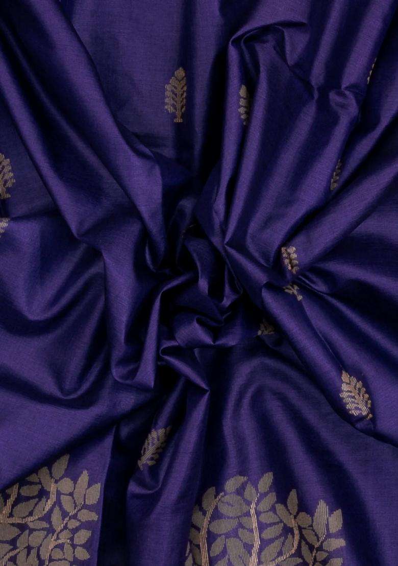 Purple Handloom Tussar Silk Saree With Floral Buttas With Buttas And Brocade Design For Women - Indya