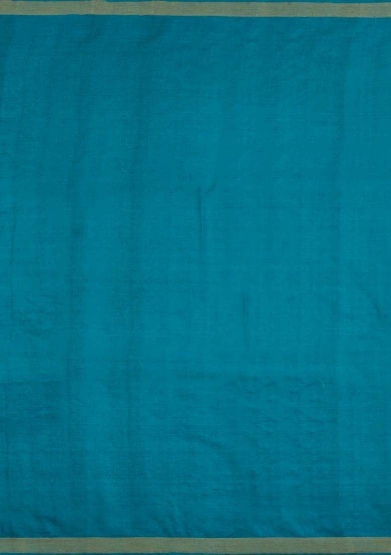 Cyan Handloom Tussar Silk Saree With Floral Buttas With Buttas And Brocade Design For Women - Indya