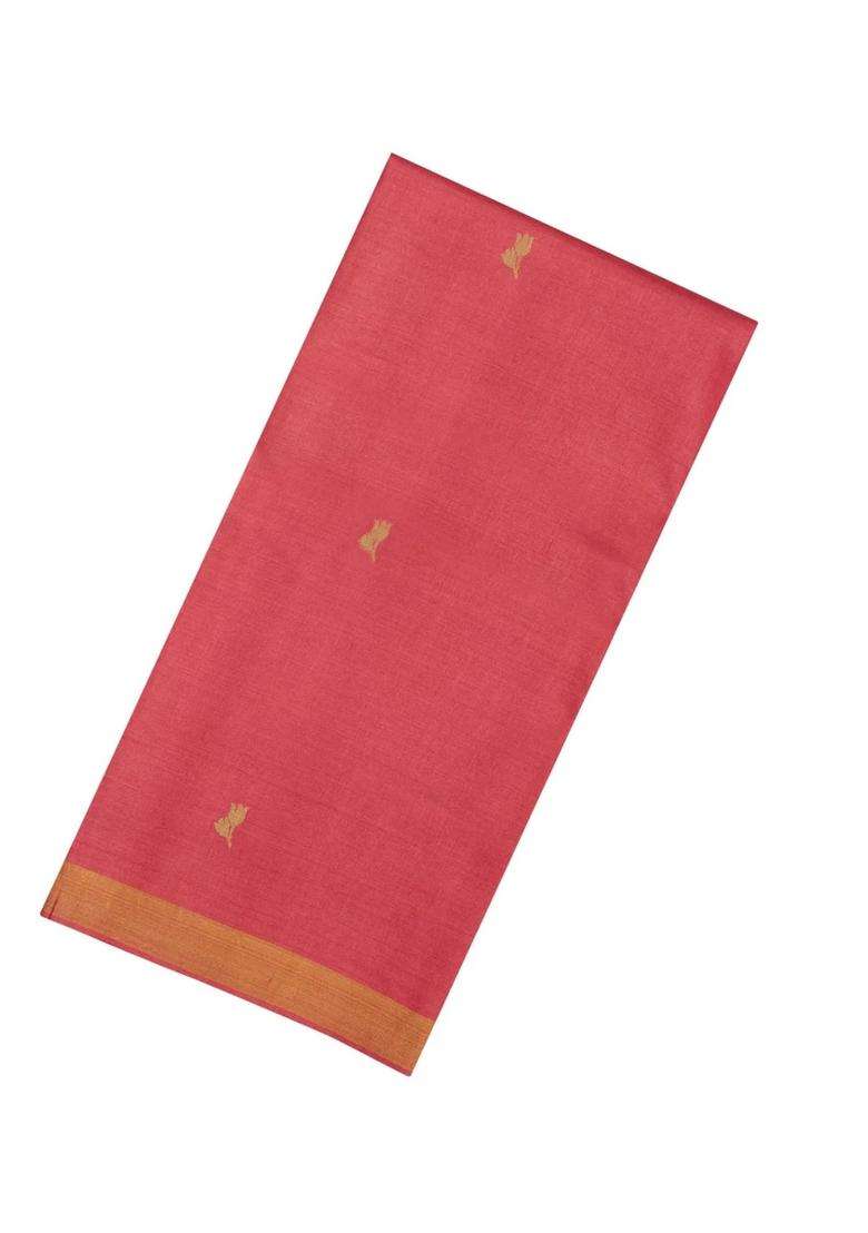 Peach Handloom Tussar Silk Saree With Floral Buttas With Buttas And Brocade Design For Women - Indya