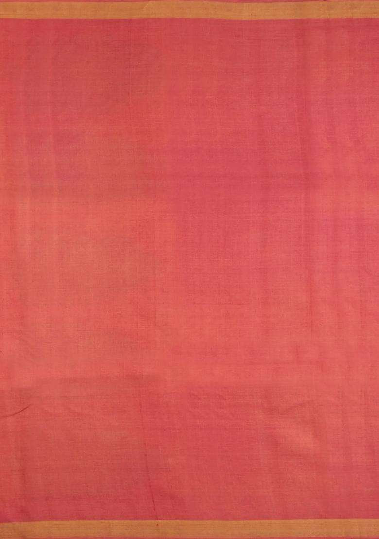 Peach Handloom Tussar Silk Saree With Floral Buttas With Buttas And Brocade Design For Women - Indya