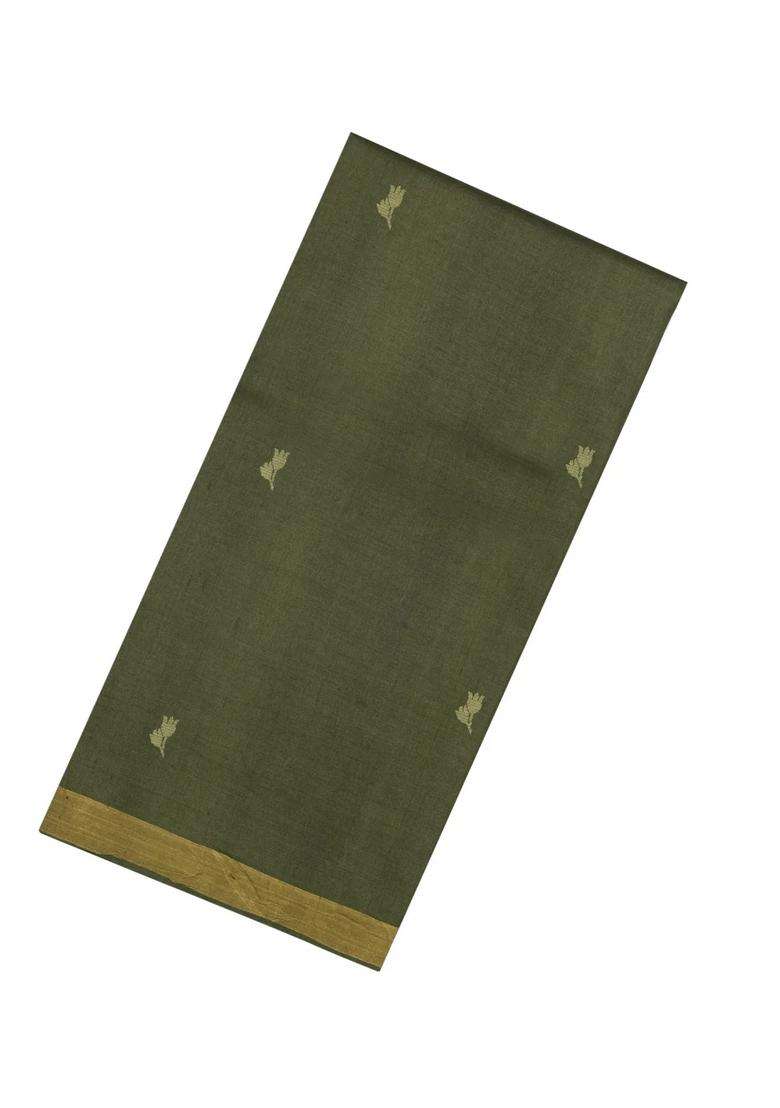 Sage Green Handloom Tussar Silk Saree With Floral Buttas With Buttas And Brocade Design For Women - Indya