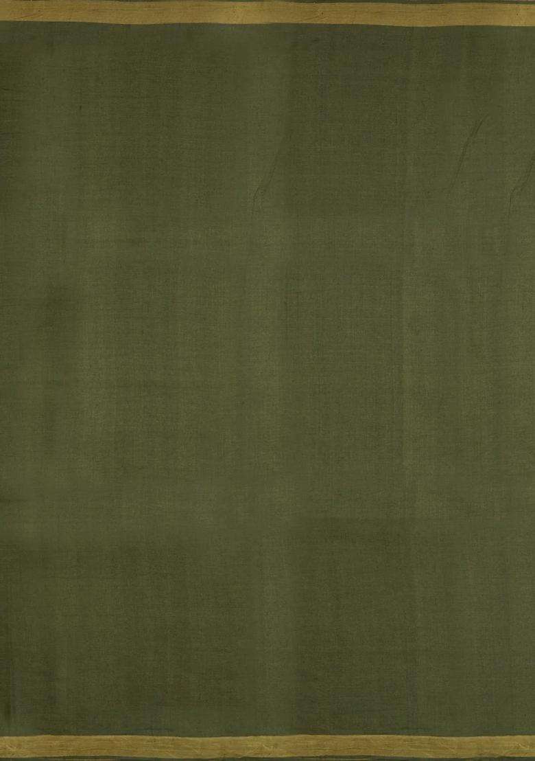 Sage Green Handloom Tussar Silk Saree With Floral Buttas With Buttas And Brocade Design For Women - Indya