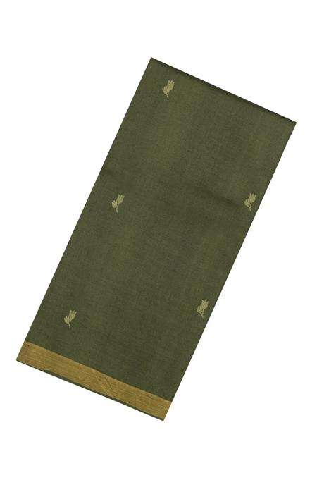 Sage Green Handloom Tussar Silk Saree With Floral Buttas With Buttas And Brocade Design For Women