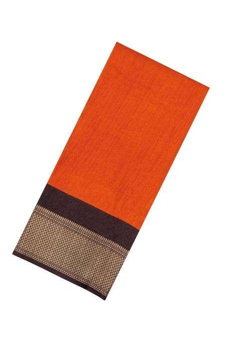 Orange Printed Synthetic Dola Silk Saree With Contrast Border For Women