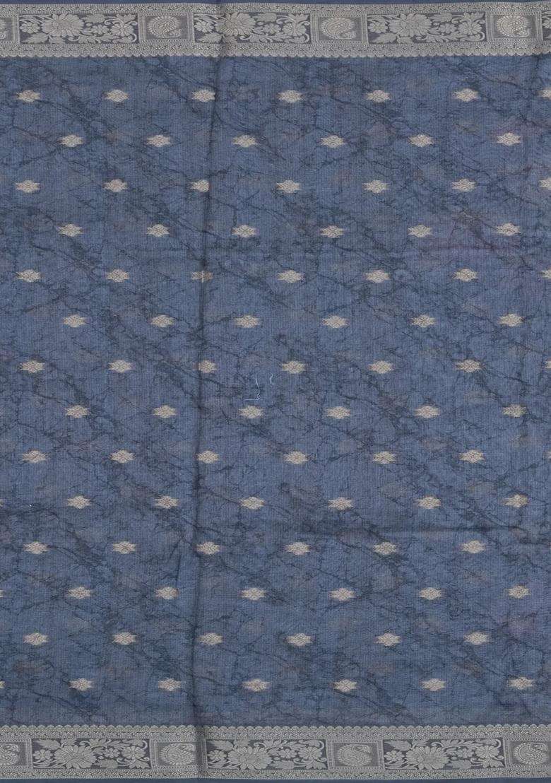 Grey Printed Synthetic Dola Silk Saree With Zari Buttas Border For Women - Indya