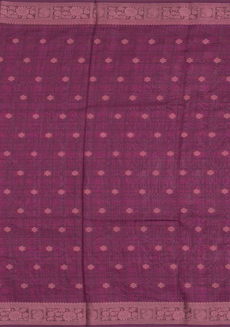 Burgundy Printed Synthetic Dola Silk Saree With Zari Buttas Border For Women - Indya