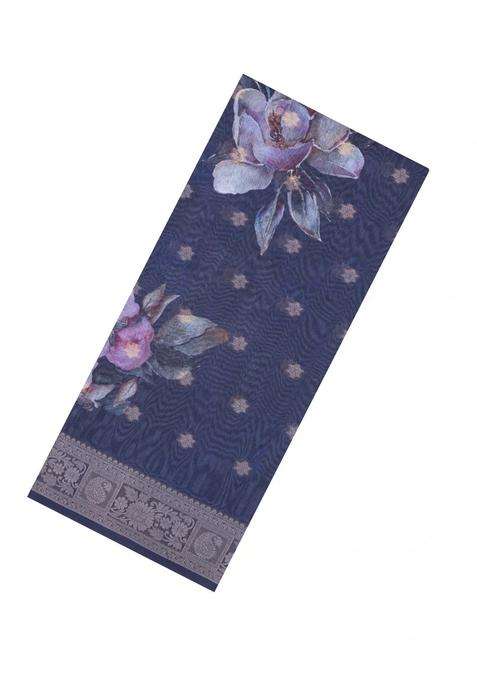 Dark Grey Printed Synthetic Dola Silk Saree With Zari Buttas Border For Women