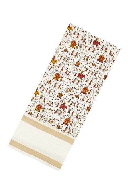 Off White Printed Synthetic Dola Silk Saree With Sequin Work Border With Embroidered Design For Women