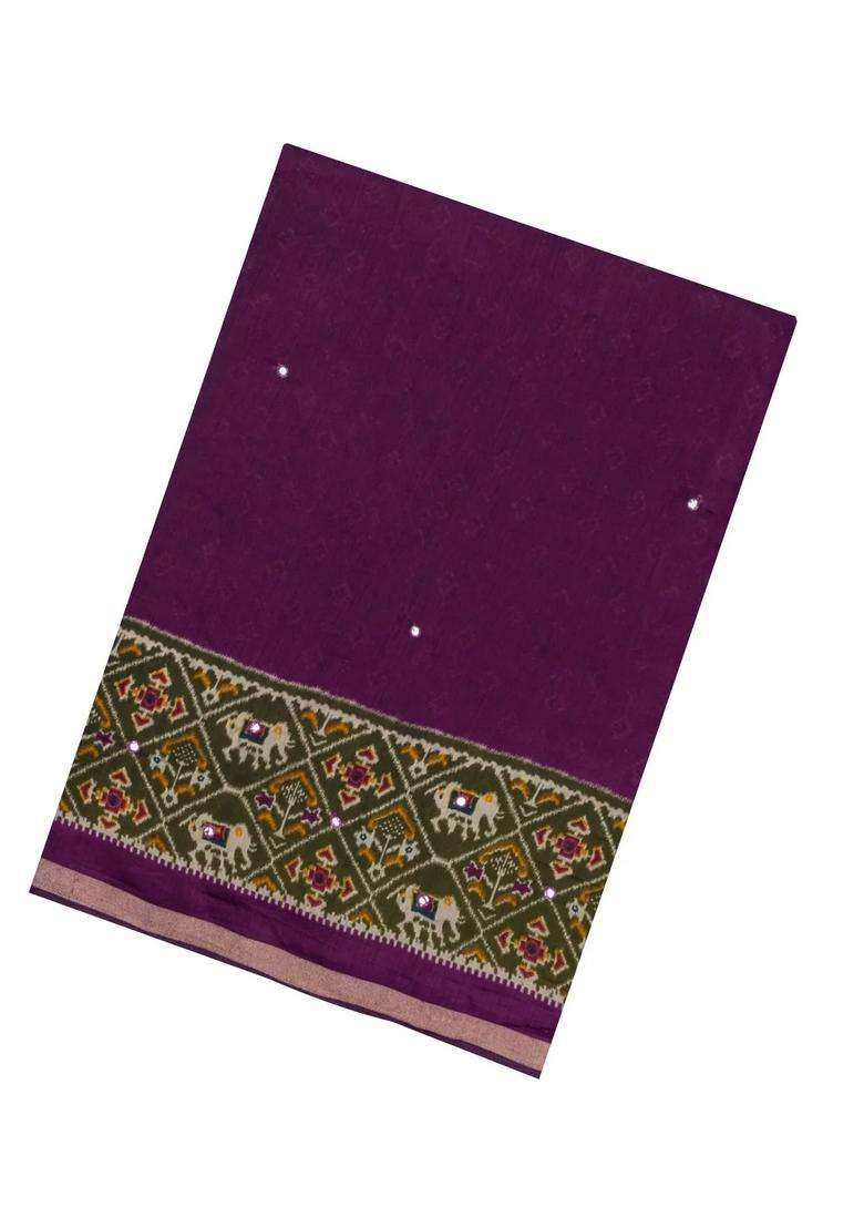 Magenta Printed Synthetic Viscose Dola Silk Saree With Mirror Work For Women - Indya