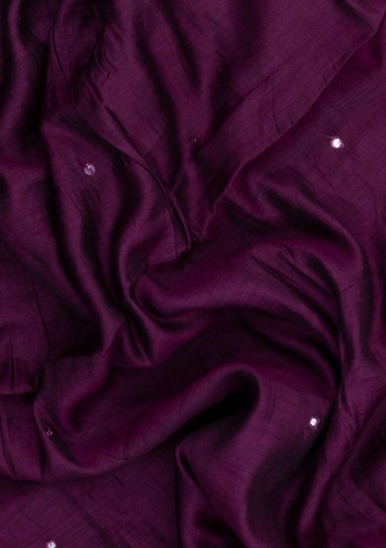 Magenta Printed Synthetic Viscose Dola Silk Saree With Mirror Work For Women - Indya