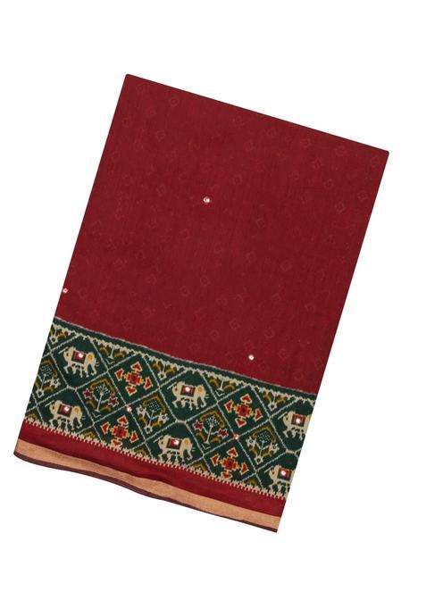 Red Printed Synthetic Viscose Dola Silk Saree With Mirror Work For Women