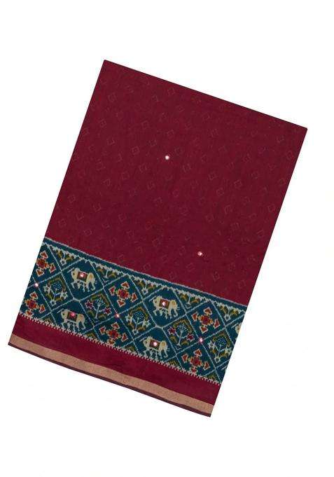 Maroon Printed Synthetic Viscose Dola Silk Saree With Mirror Work For Women