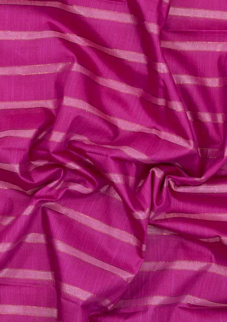 Hot Pink Woven Art Bhagalpur Cotton Art Silk Saree With Thread Zari Stripes With Checks And Stripes Design For Women - Indya