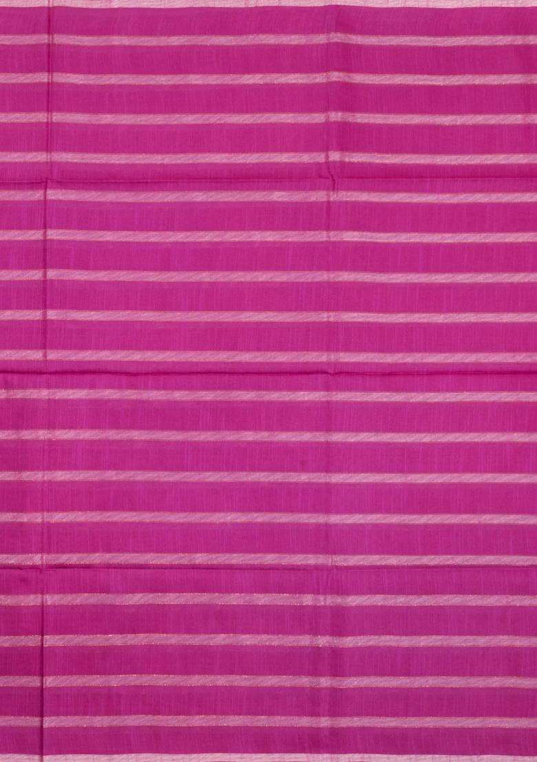 Hot Pink Woven Art Bhagalpur Cotton Art Silk Saree With Thread Zari Stripes With Checks And Stripes Design For Women - Indya