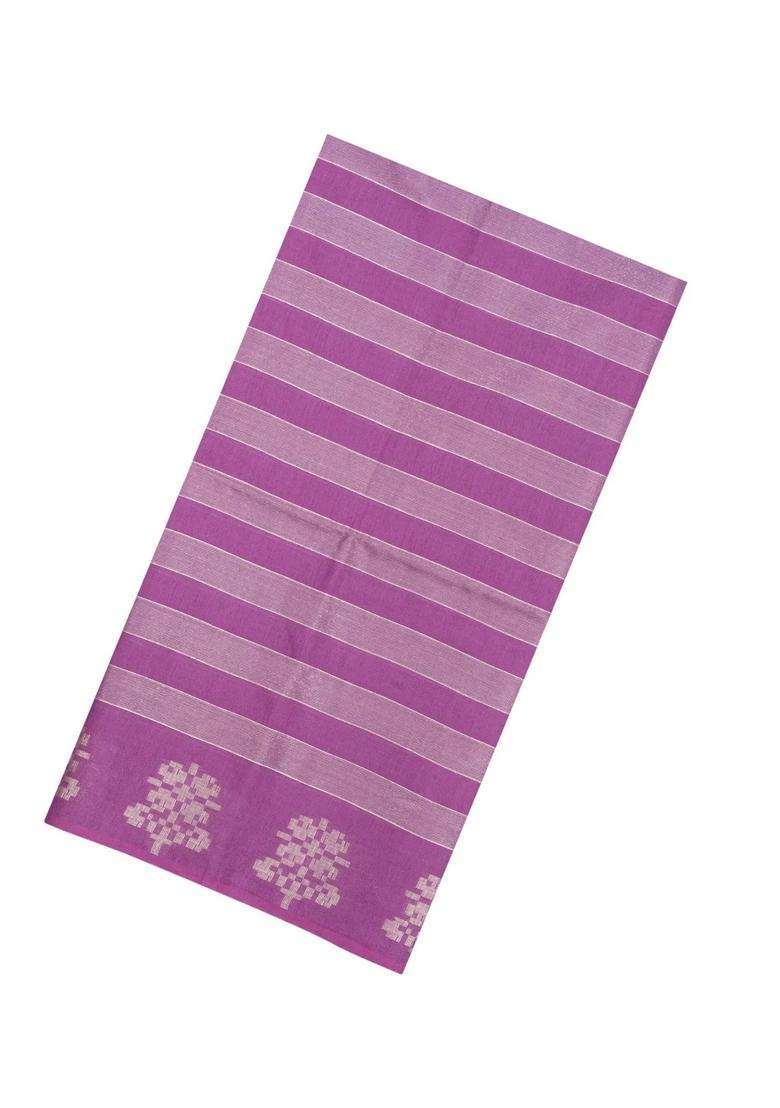 Lilac Woven Art Bhagalpur Cotton Art Silk Saree With Thread Zari Stripes With Checks And Stripes Design For Women - Indya