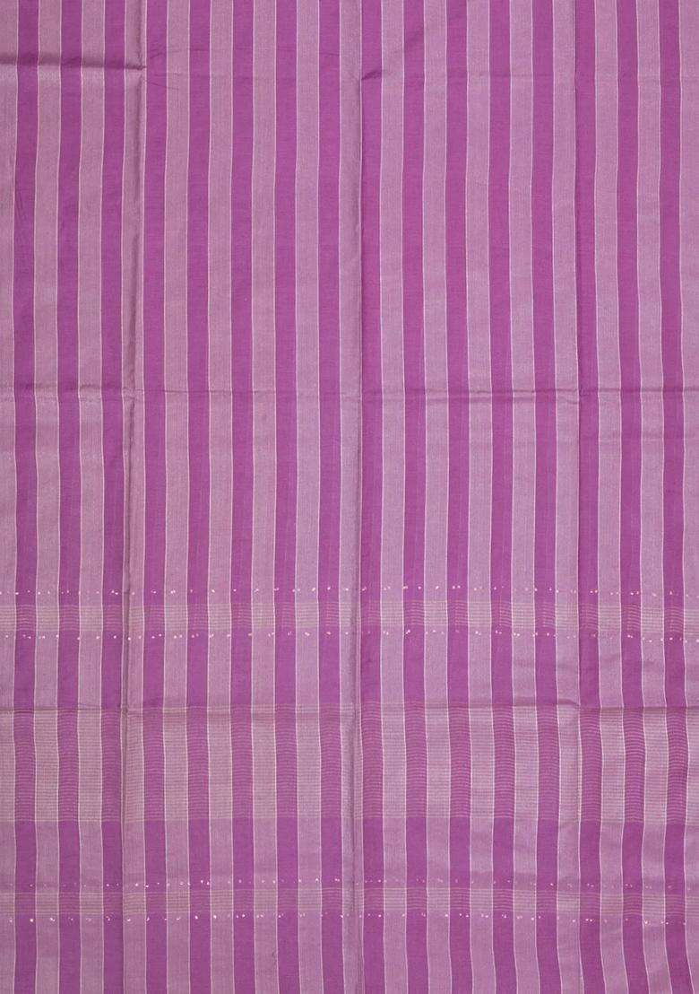 Lilac Woven Art Bhagalpur Cotton Art Silk Saree With Thread Zari Stripes With Checks And Stripes Design For Women - Indya