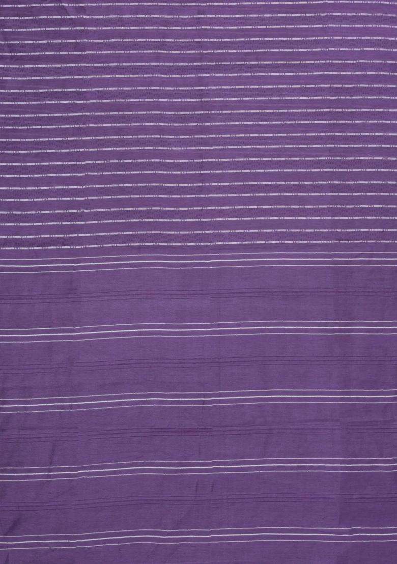 Lavander Lavender Woven Art Bhagalpur Cotton Art Silk Saree With Thread Zari Stripes With Checks And Stripes Design For Women - Indya