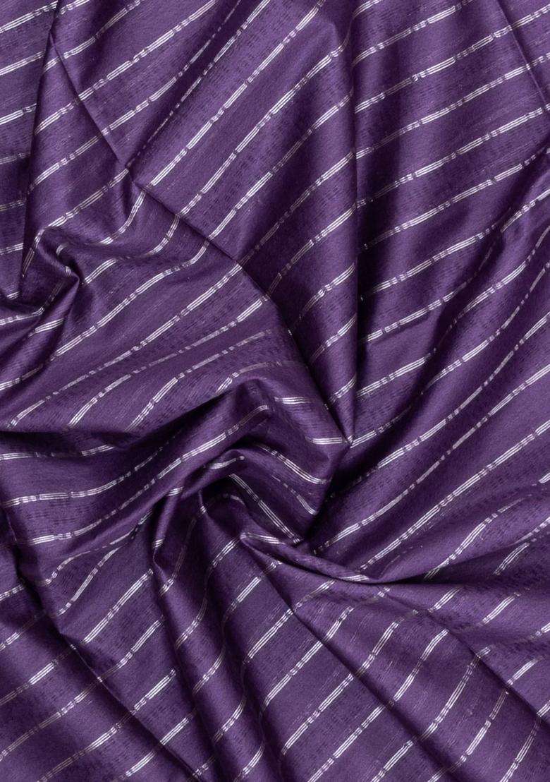 Lavander Lavender Woven Art Bhagalpur Cotton Art Silk Saree With Thread Zari Stripes With Checks And Stripes Design For Women - Indya