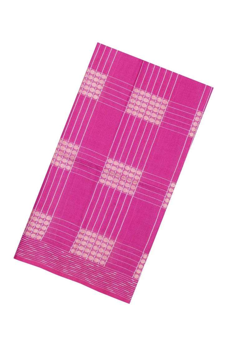Pink Woven Art Bhagalpur Cotton Art Silk Saree With Thread Zari Checks With Checks And Stripes Design For Women - Indya