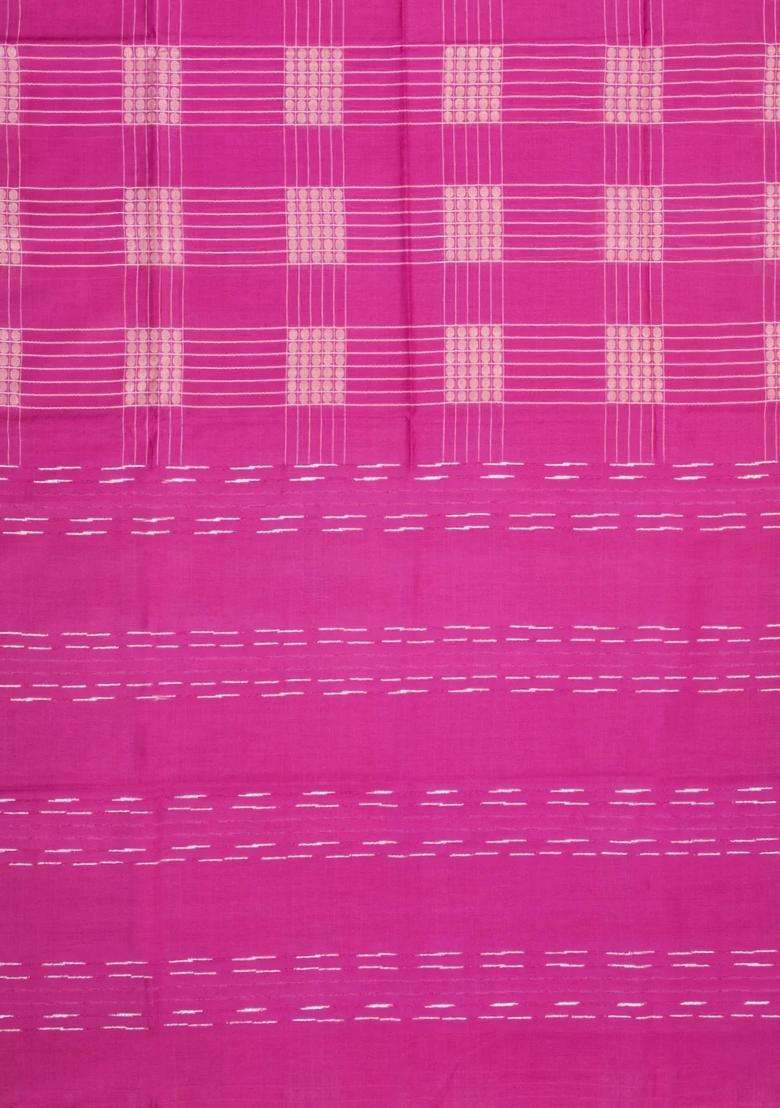 Pink Woven Art Bhagalpur Cotton Art Silk Saree With Thread Zari Checks With Checks And Stripes Design For Women - Indya