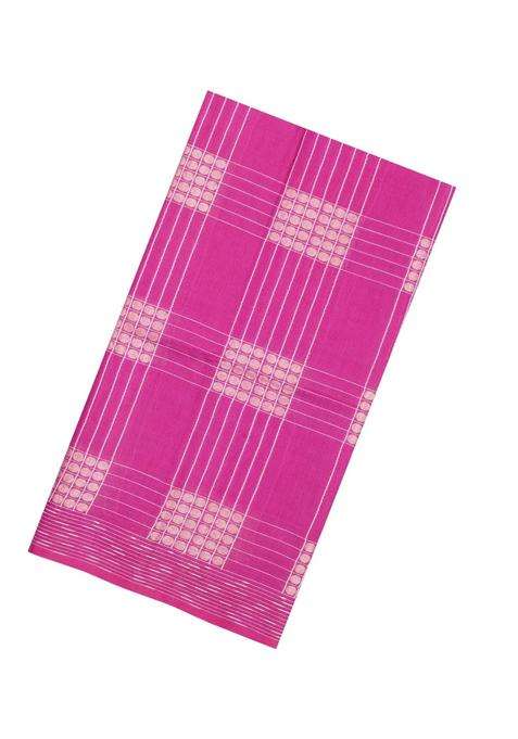 Pink Woven Art Bhagalpur Cotton Art Silk Saree With Thread Zari Checks With Checks And Stripes Design For Women