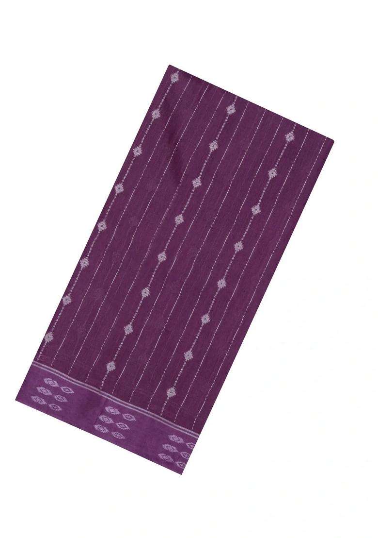 Dark Lilac Woven Art Bhagalpur Cotton Art Silk Saree With Thread Zari Stripes With Checks And Stripes Design For Women - Indya