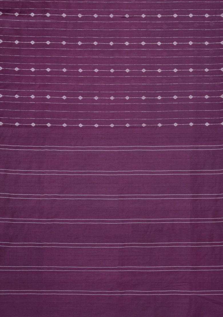 Dark Lilac Woven Art Bhagalpur Cotton Art Silk Saree With Thread Zari Stripes With Checks And Stripes Design For Women - Indya