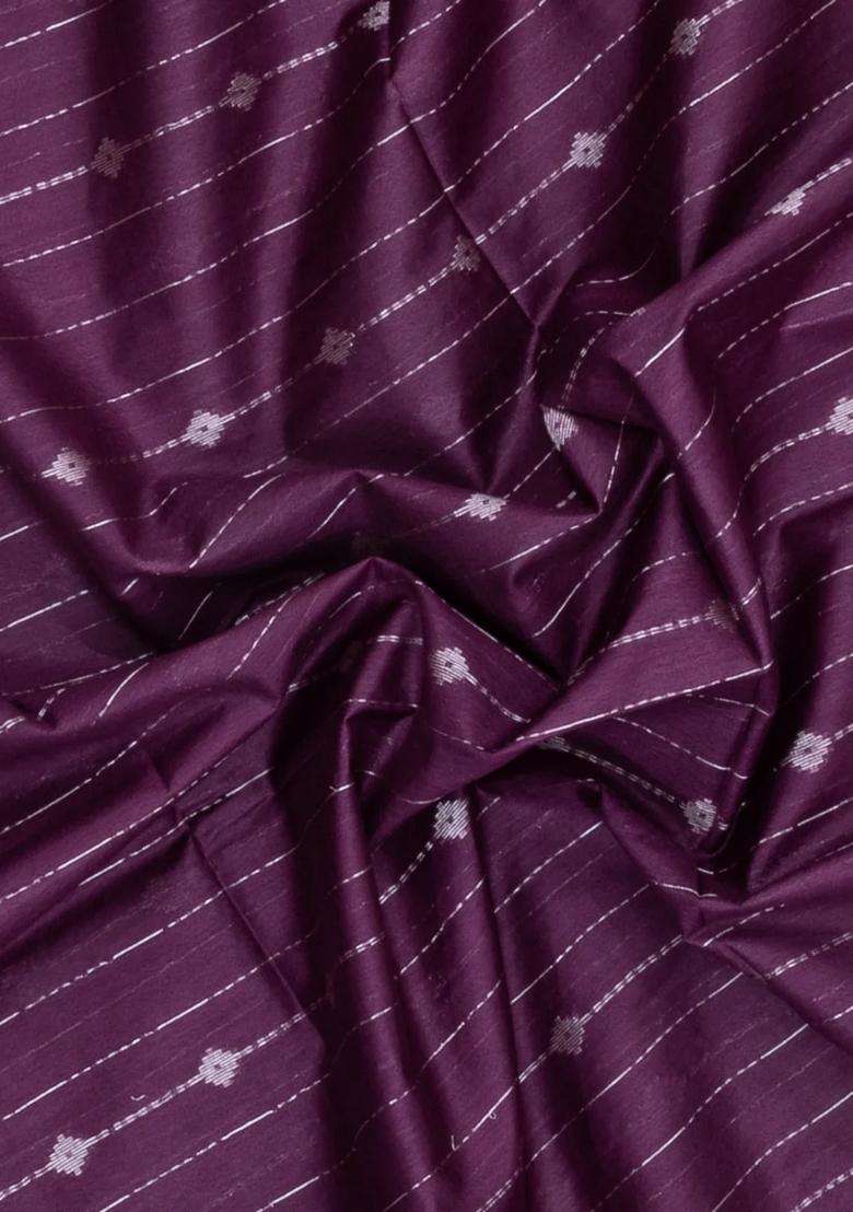 Dark Lilac Woven Art Bhagalpur Cotton Art Silk Saree With Thread Zari Stripes With Checks And Stripes Design For Women - Indya