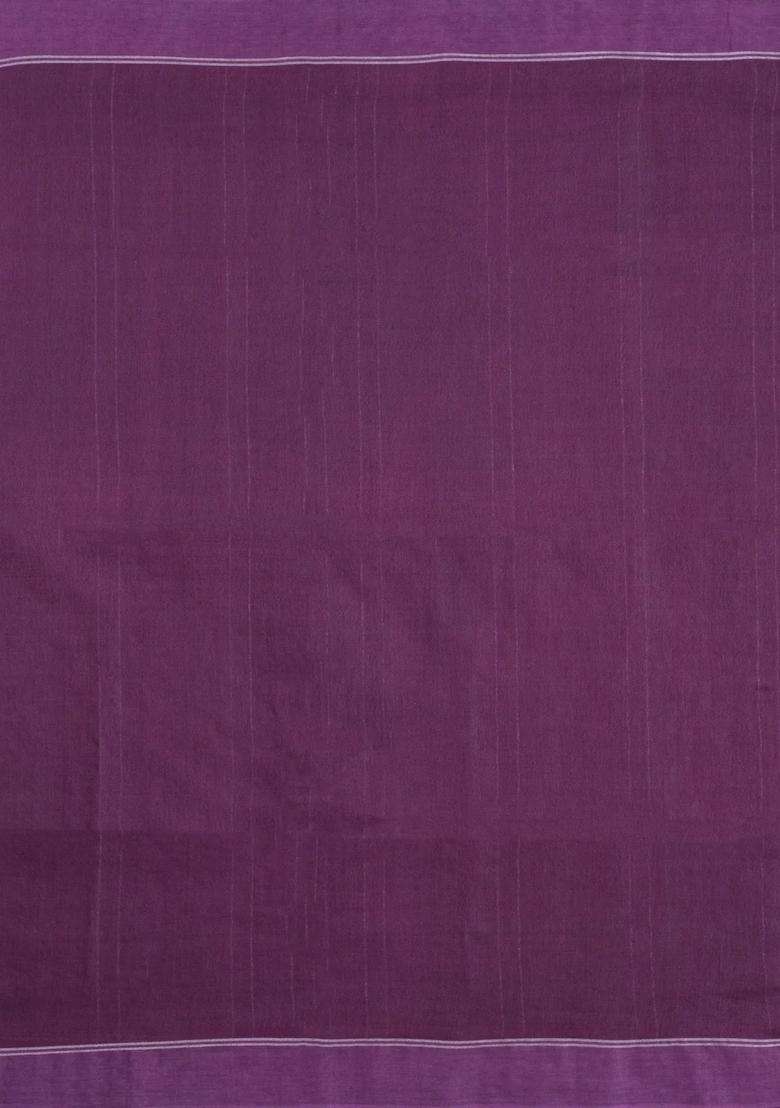 Dark Lilac Woven Art Bhagalpur Cotton Art Silk Saree With Thread Zari Stripes With Checks And Stripes Design For Women - Indya