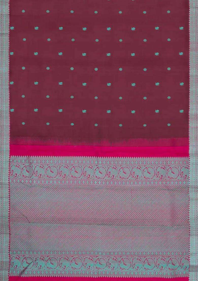 Maroon Handloom Kanchipuram Silk Saree With Silk Thread Butta Border With Buttas And Brocade Design For Women - Indya