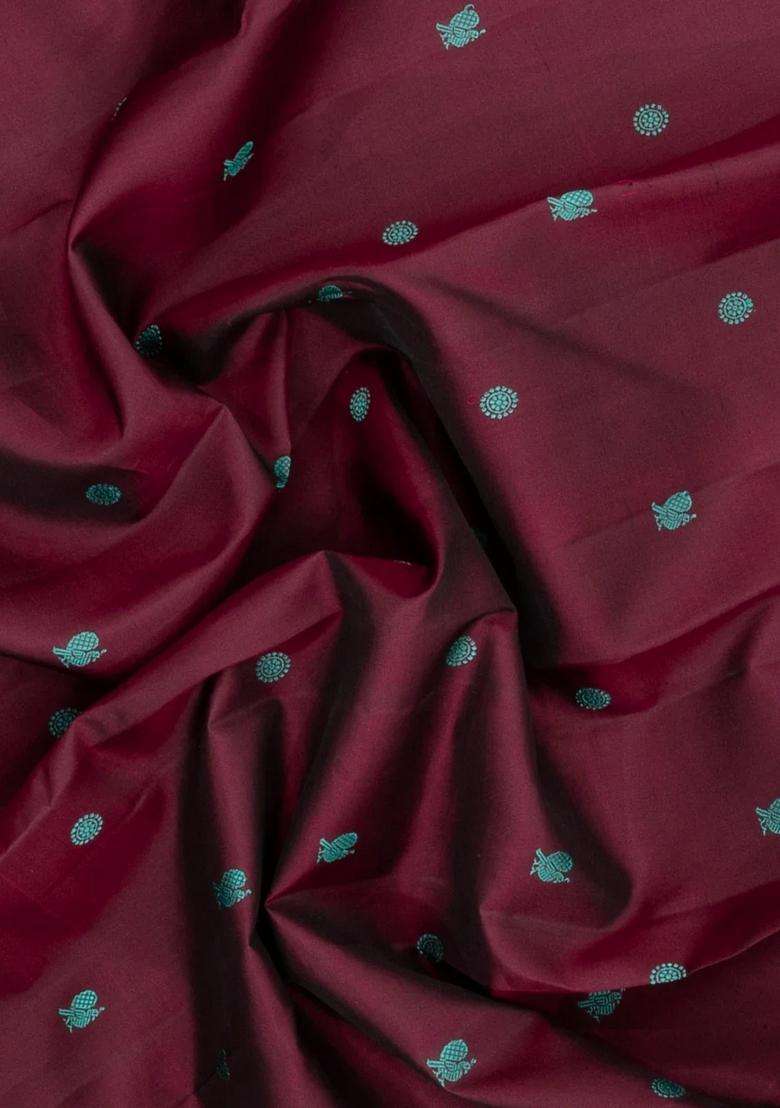 Maroon Handloom Kanchipuram Silk Saree With Silk Thread Butta Border With Buttas And Brocade Design For Women - Indya