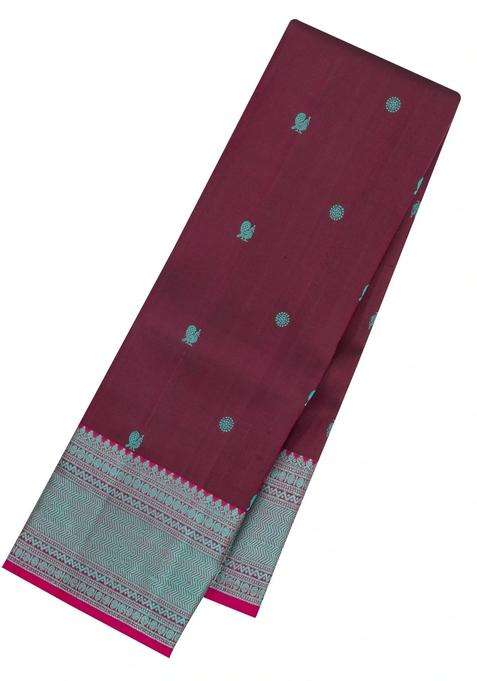 Maroon Handloom Kanchipuram Silk Saree With Silk Thread Butta Border With Buttas And Brocade Design For Women