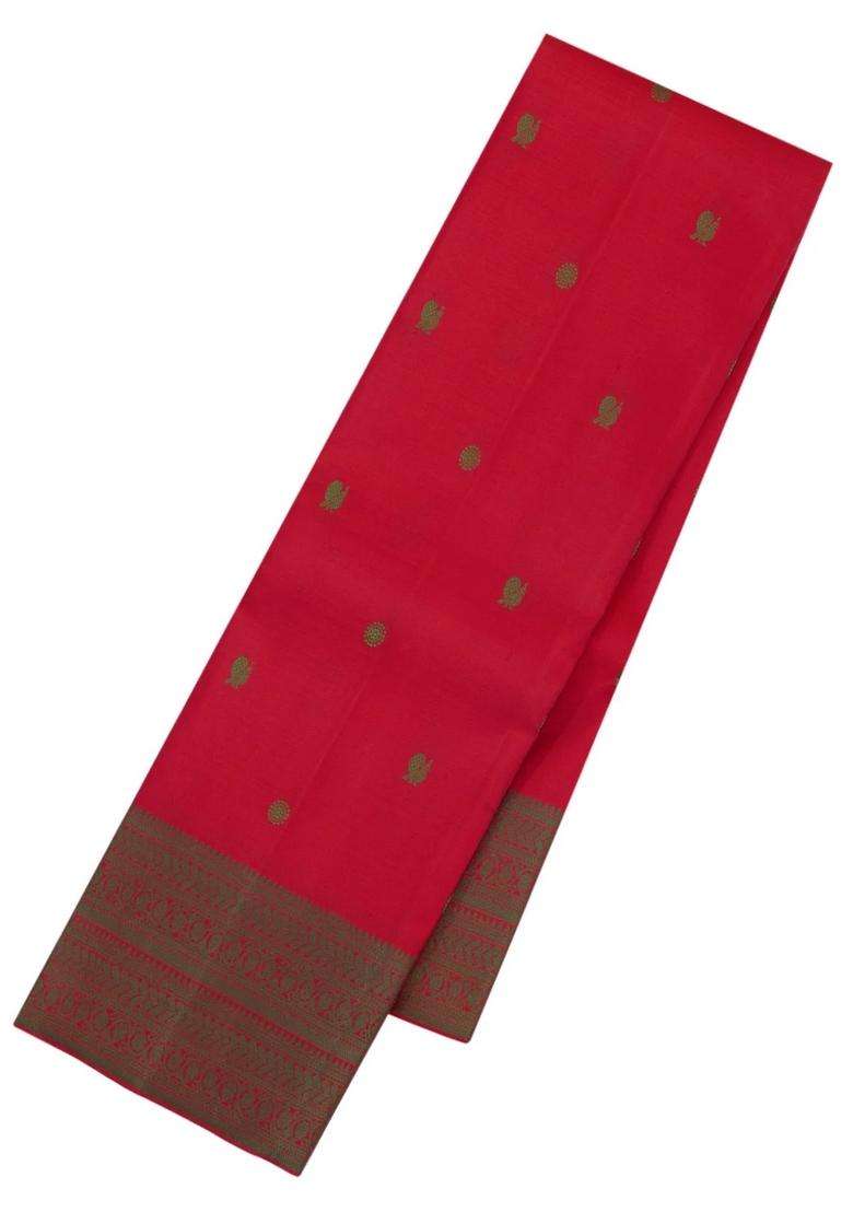 Red Handloom Kanchipuram Silk Saree With Silk Thread Butta Border With Buttas And Brocade Design For Women - Indya
