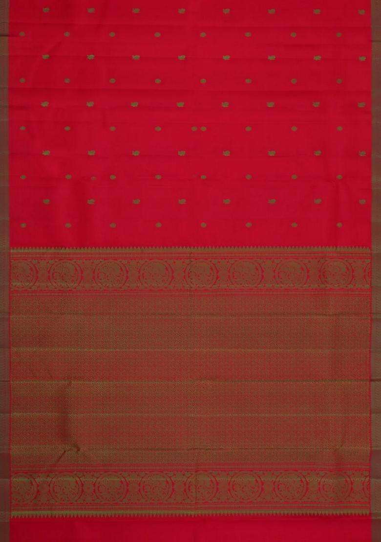 Red Handloom Kanchipuram Silk Saree With Silk Thread Butta Border With Buttas And Brocade Design For Women - Indya