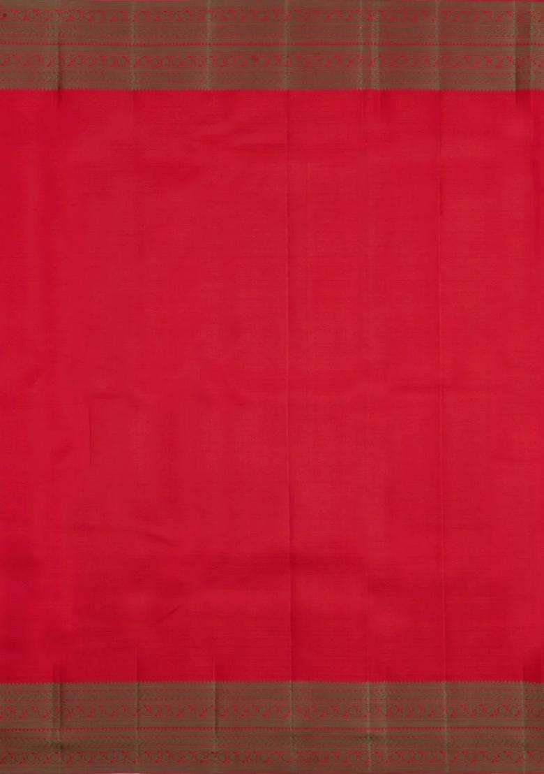 Red Handloom Kanchipuram Silk Saree With Silk Thread Butta Border With Buttas And Brocade Design For Women - Indya