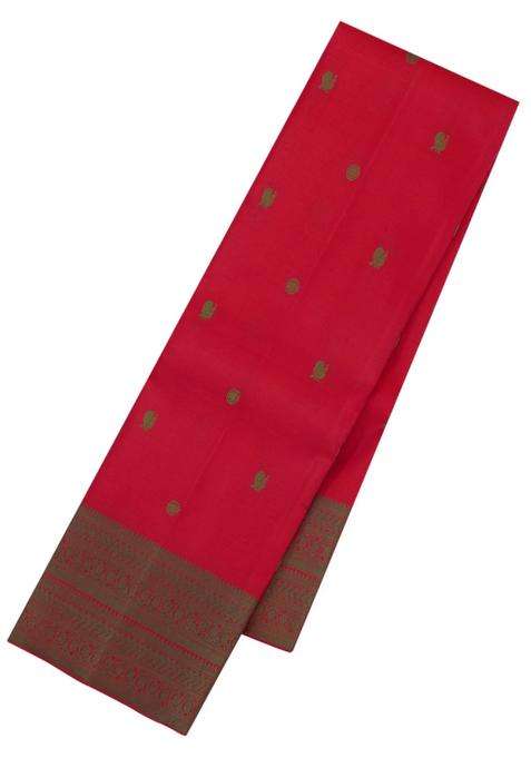 Red Handloom Kanchipuram Silk Saree With Silk Thread Butta Border With Buttas And Brocade Design For Women