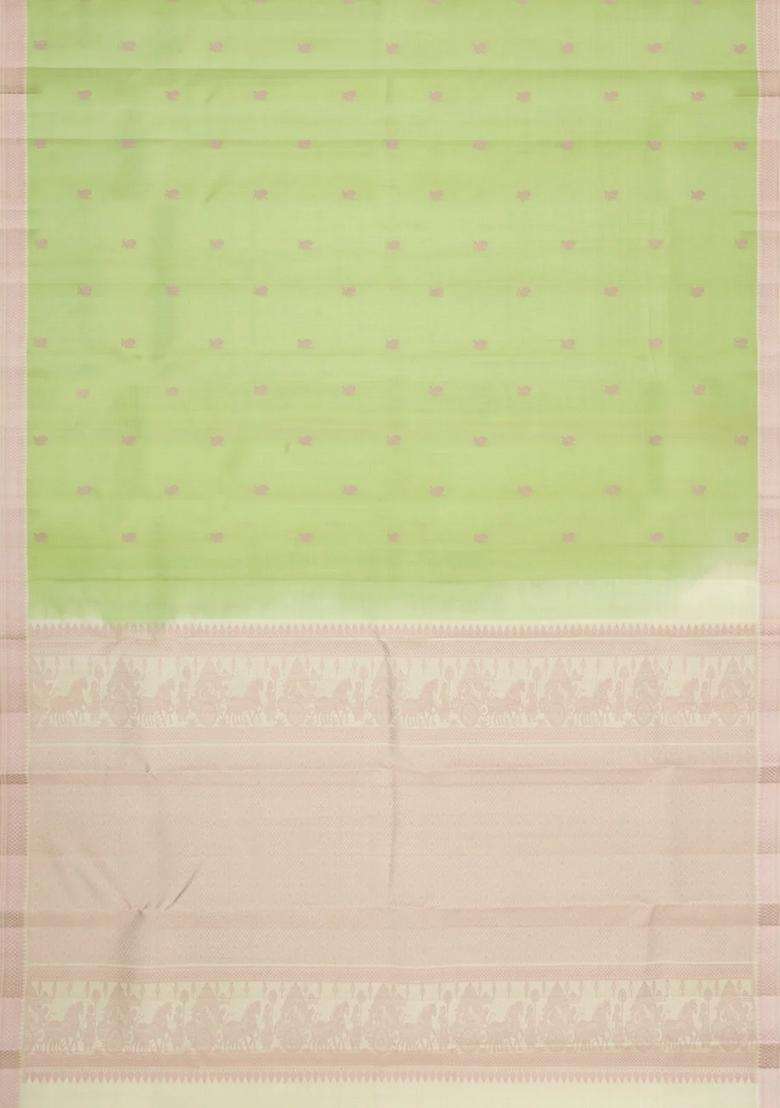 Pista Green Handloom Kanchipuram Silk Saree With Silk Thread Butta Border With Buttas And Brocade Design For Women - Indya
