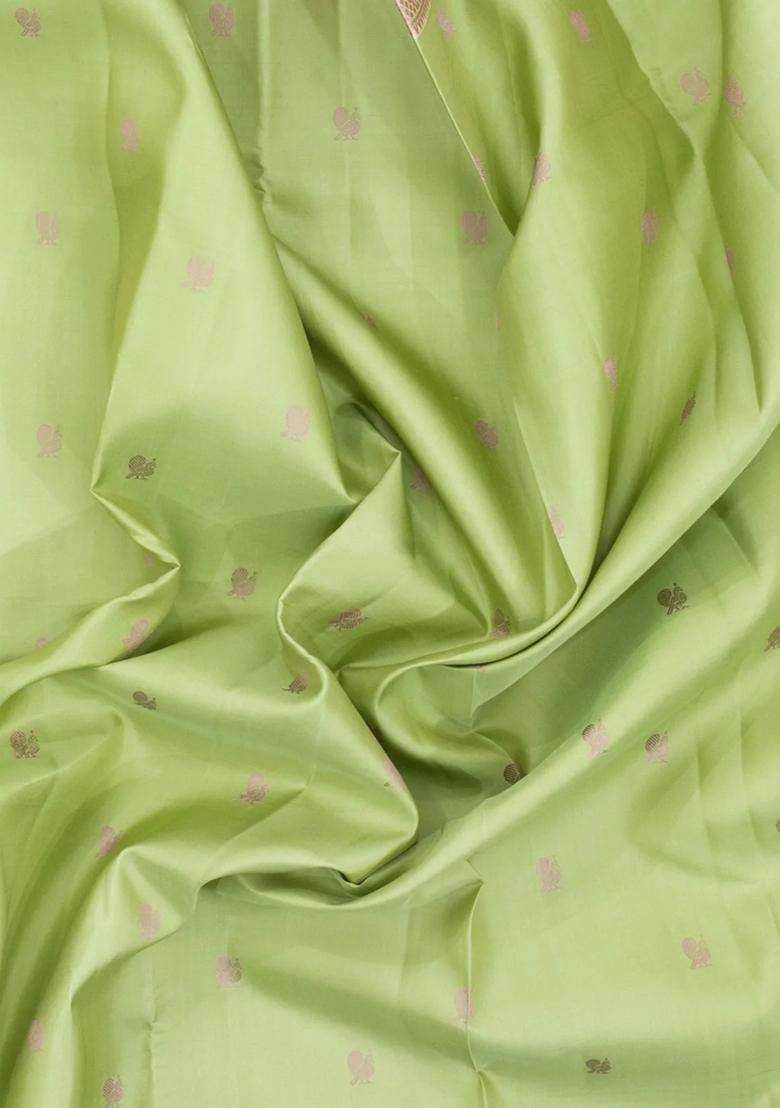 Pista Green Handloom Kanchipuram Silk Saree With Silk Thread Butta Border With Buttas And Brocade Design For Women - Indya